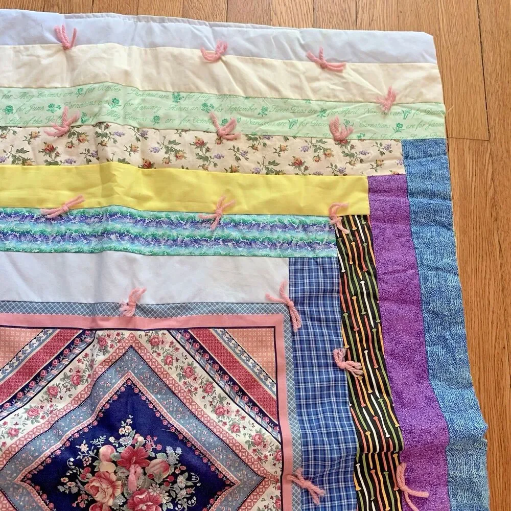Vintage Handmade Baby Crib Quilt Blanket 32”x40” Various Picnic Patchwork Floral
